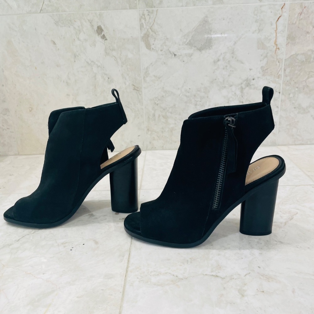 GIANNI BINI {6} Booties Black Suede Block Heel Side Zip "Tylar" - Picture 3 of 13